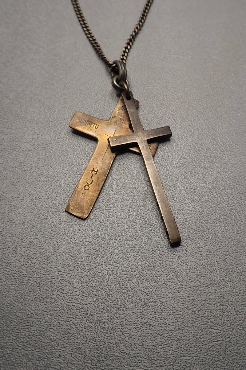 ENGRAVED DOUBLE CROSS NECKLACE