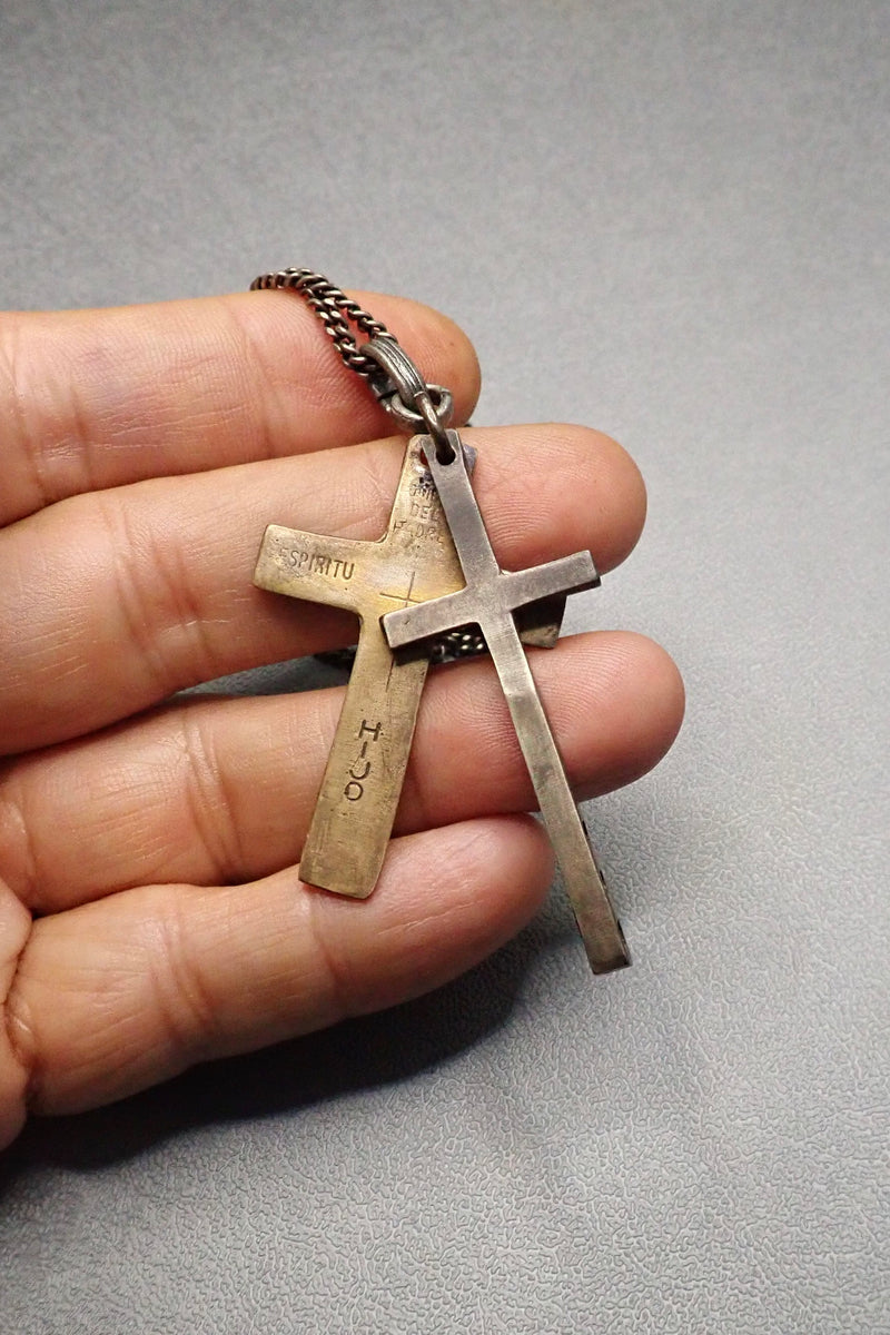 ENGRAVED DOUBLE CROSS NECKLACE