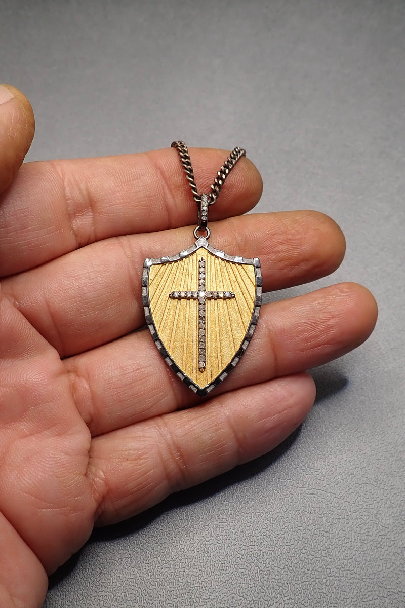 DIAMOND CROSS SHIELD NECKLACE