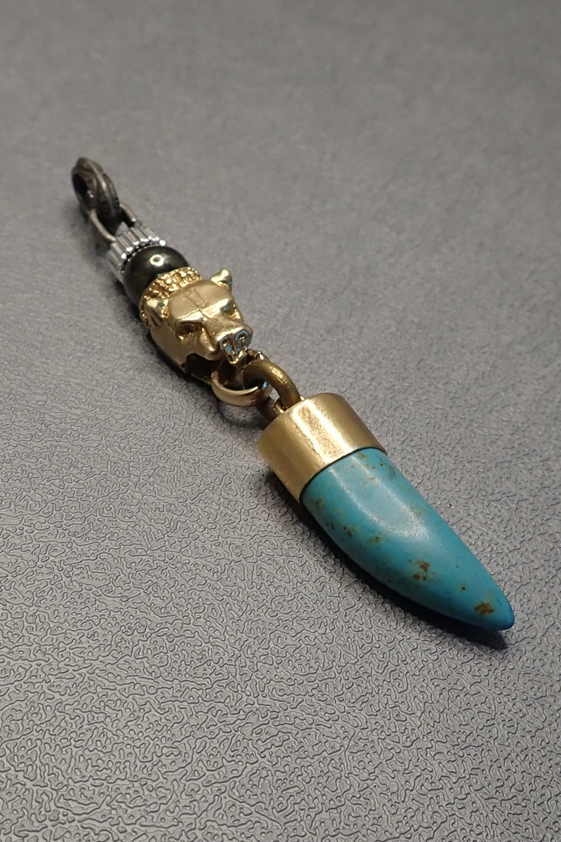 LION HEAD TURQUOISE TOOTH PENDANT