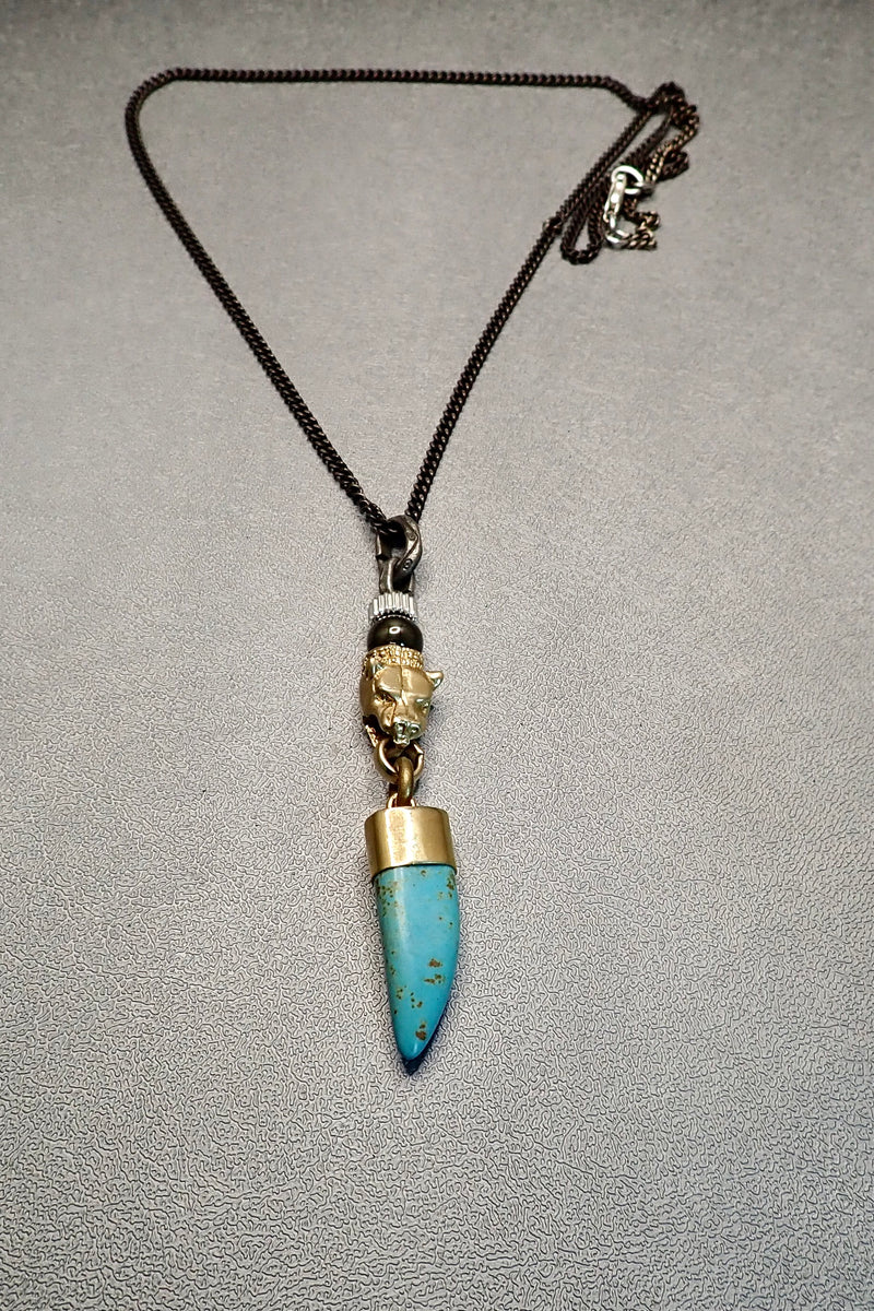 LION HEAD TURQUOISE TOOTH PENDANT