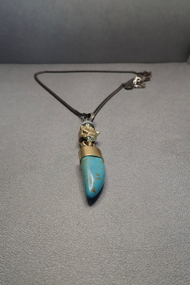 LION HEAD TURQUOISE TOOTH PENDANT