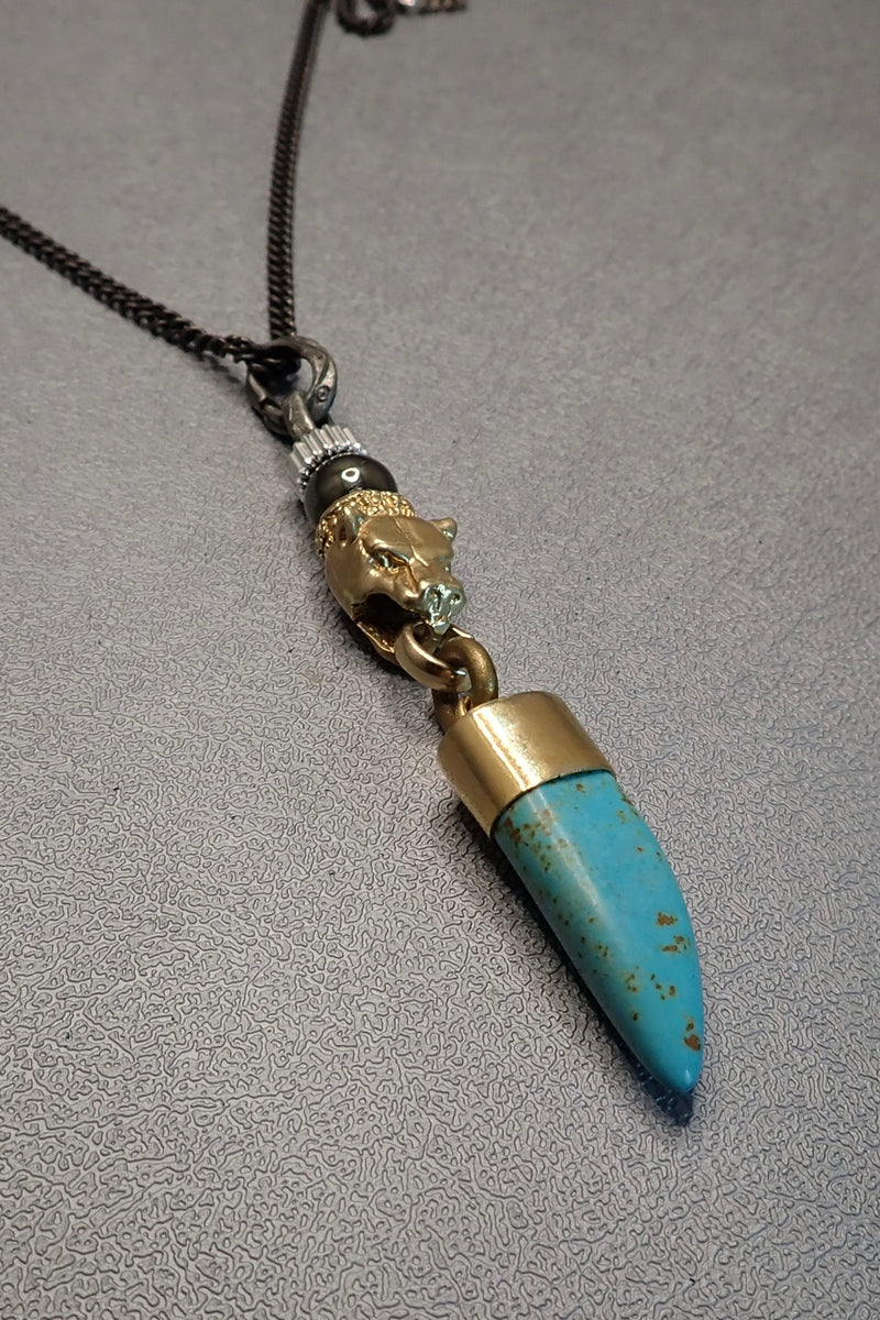 LION HEAD TURQUOISE TOOTH PENDANT