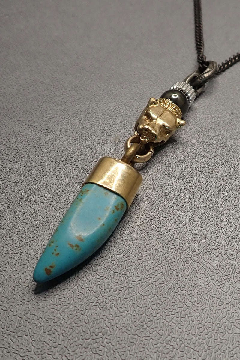 LION HEAD TURQUOISE TOOTH PENDANT