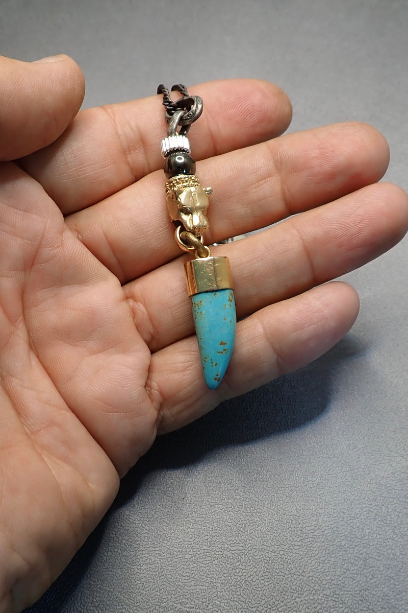 LION HEAD TURQUOISE TOOTH PENDANT