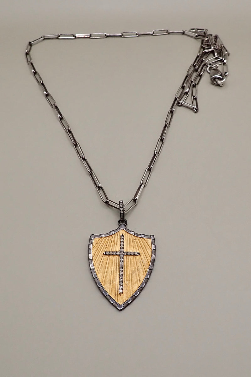 DIAMOND CROSS SHIELD NECKLACE