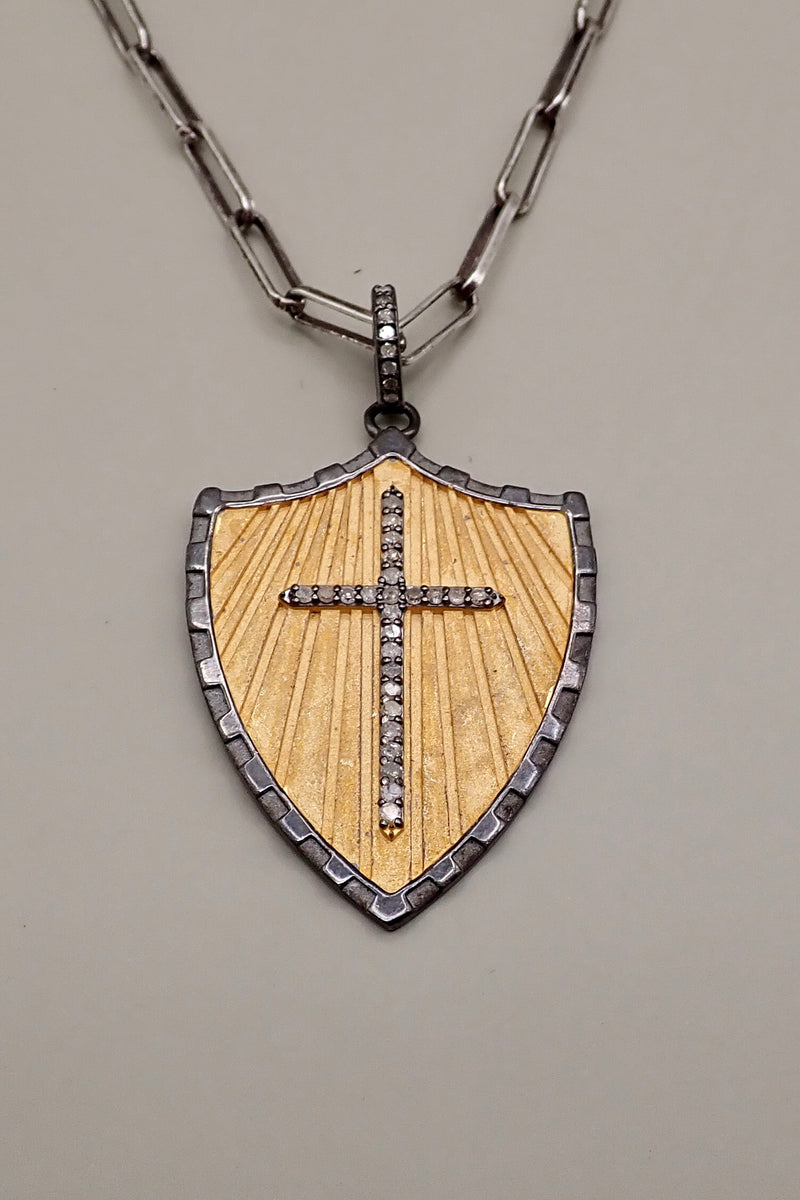 DIAMOND CROSS SHIELD NECKLACE