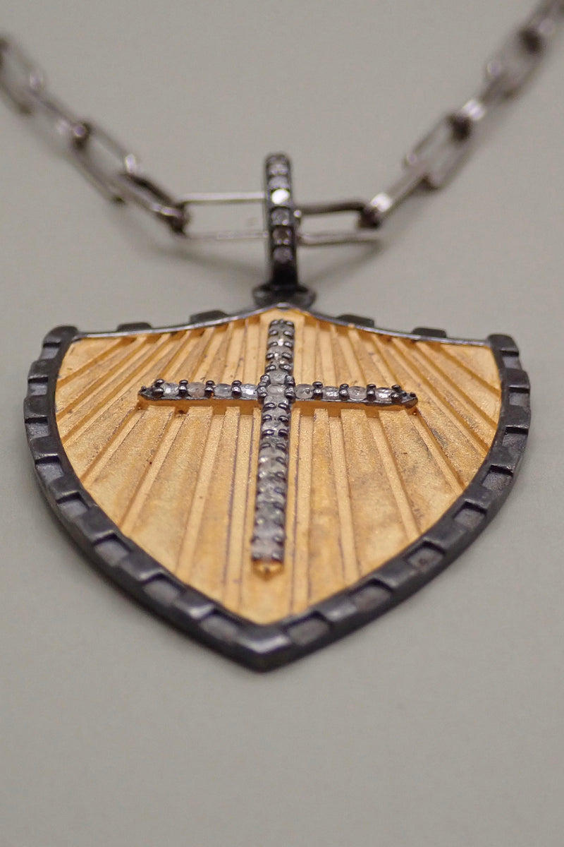 DIAMOND CROSS SHIELD NECKLACE