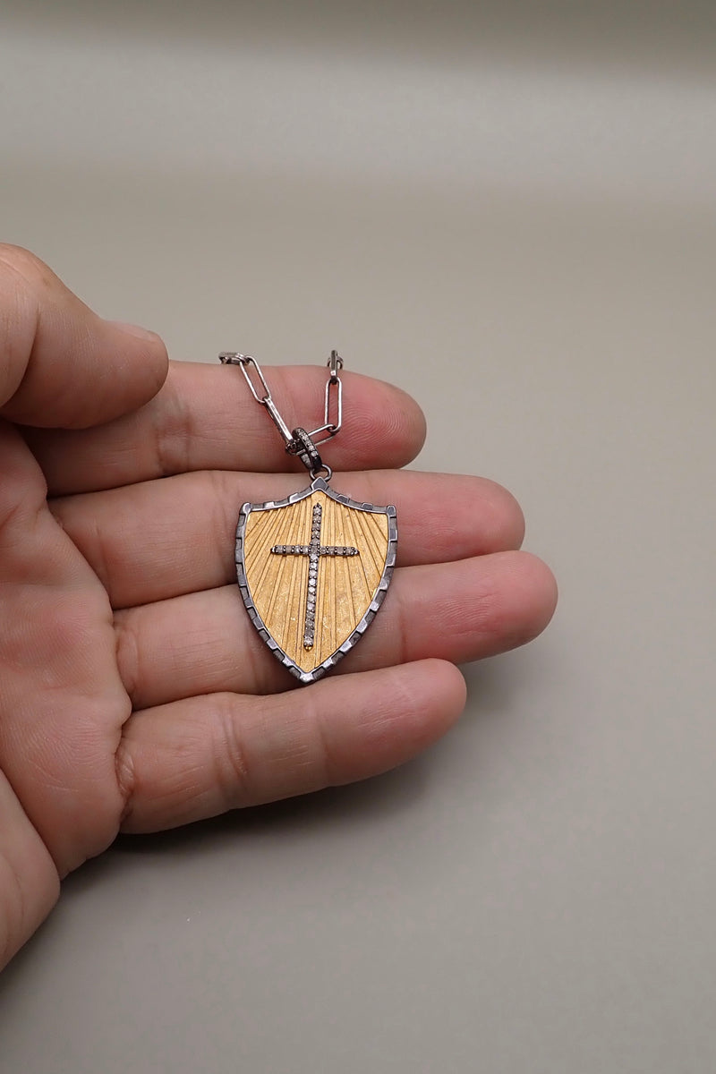 DIAMOND CROSS SHIELD NECKLACE