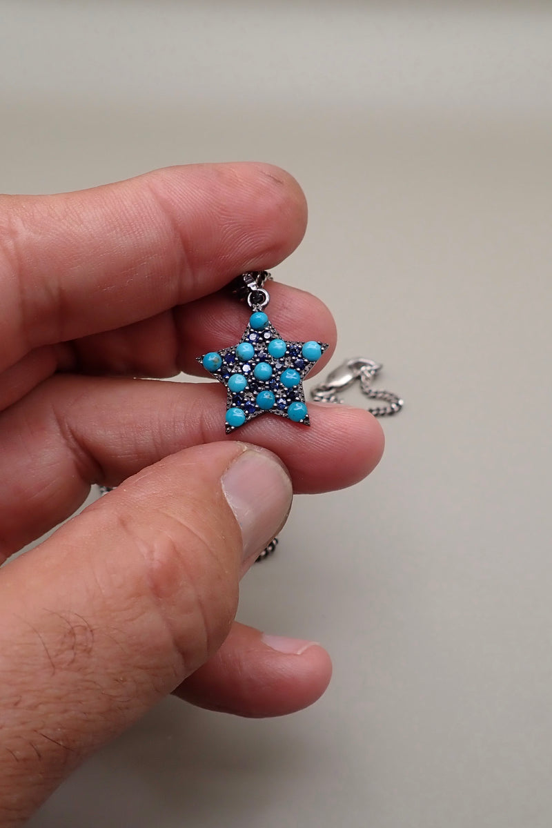 TURQUOISE & SAPPHIRE STAR PENDANT