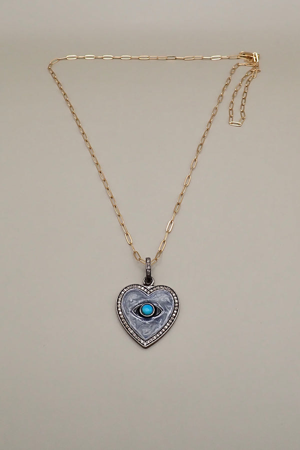 DIAMONDS ENAMEL HEART PENDANT - one made