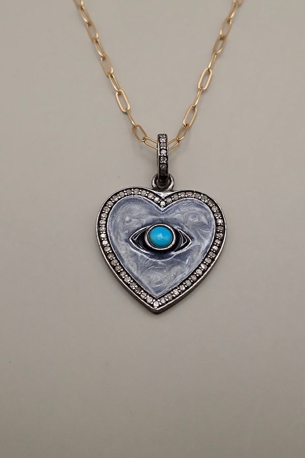 DIAMONDS ENAMEL HEART PENDANT - one made