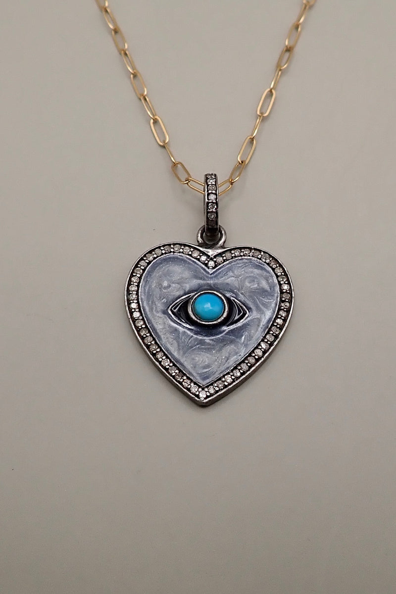 DIAMONDS ENAMEL HEART PENDANT - one made