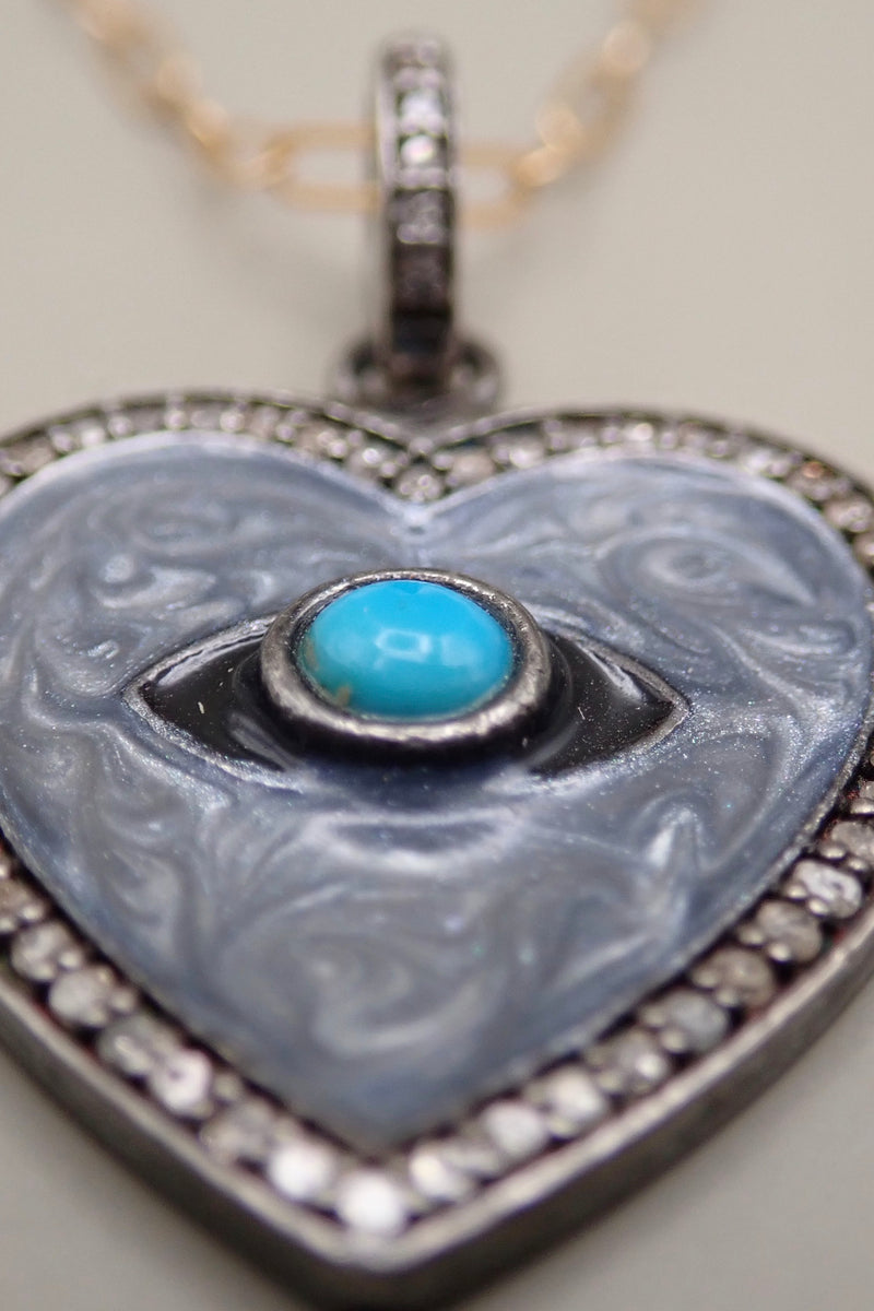 DIAMONDS ENAMEL HEART PENDANT - one made