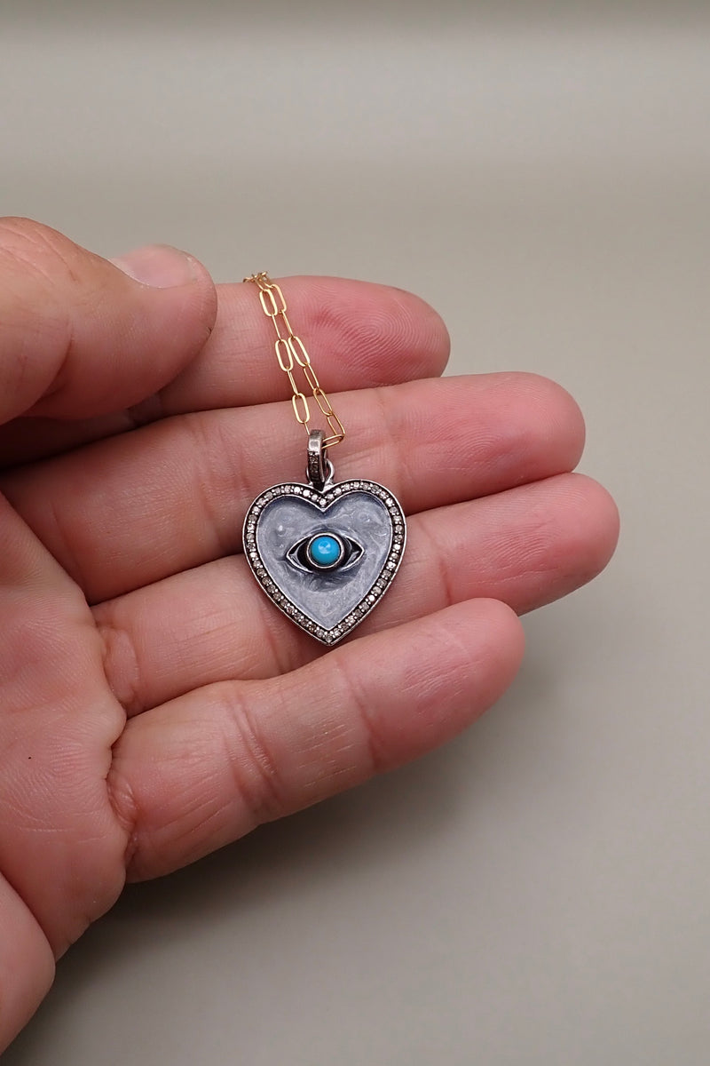 DIAMONDS ENAMEL HEART PENDANT - one made