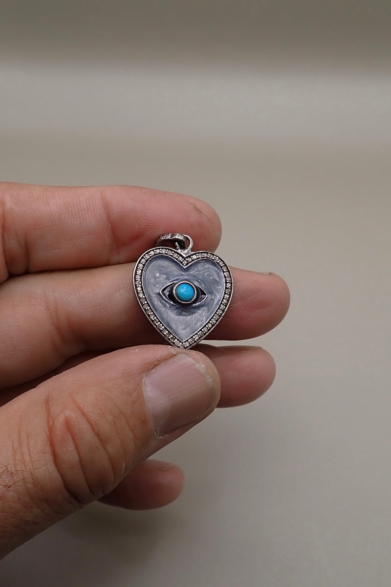 DIAMONDS ENAMEL HEART PENDANT - one made