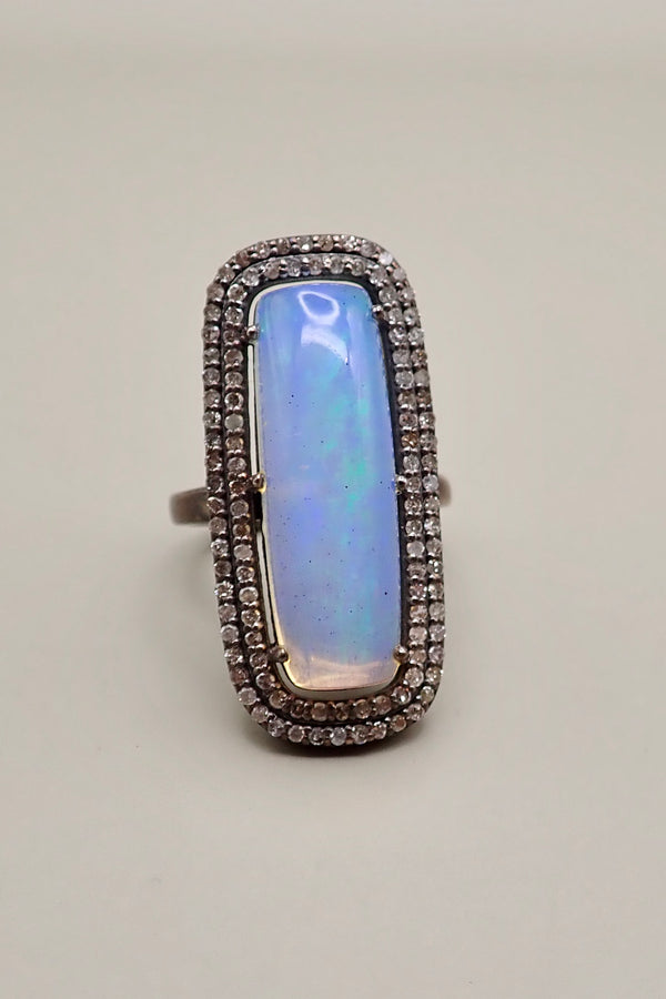BIG BLACK OPAL & DIAMONDS RING