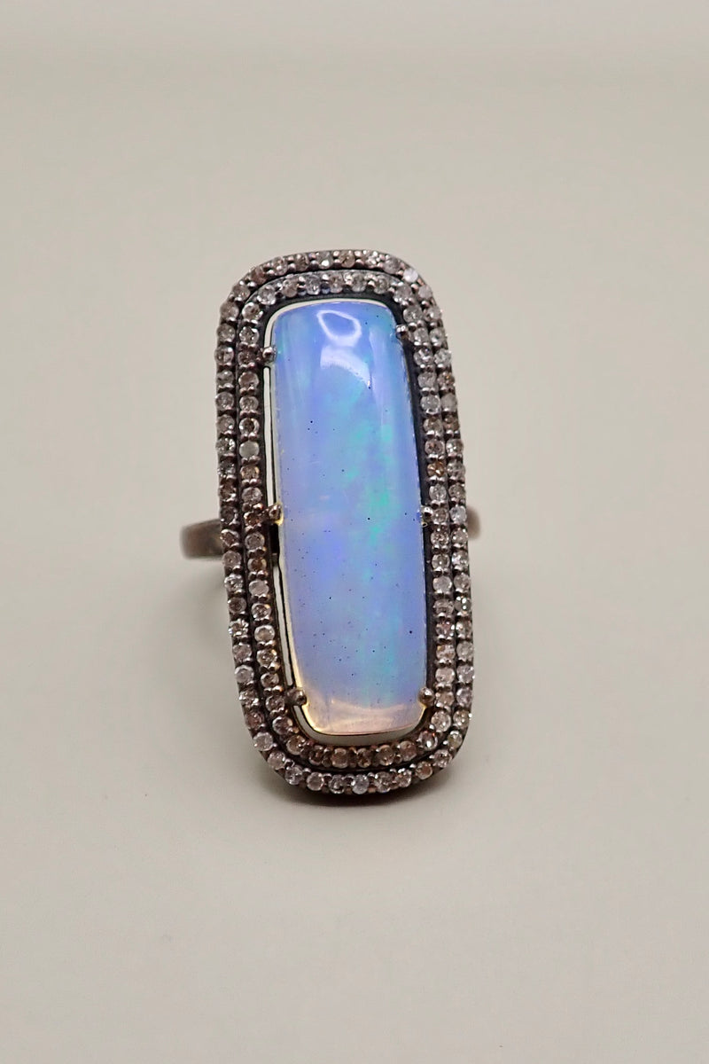 BIG BLACK OPAL & DIAMONDS RING