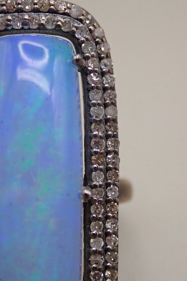 BIG BLACK OPAL & DIAMONDS RING
