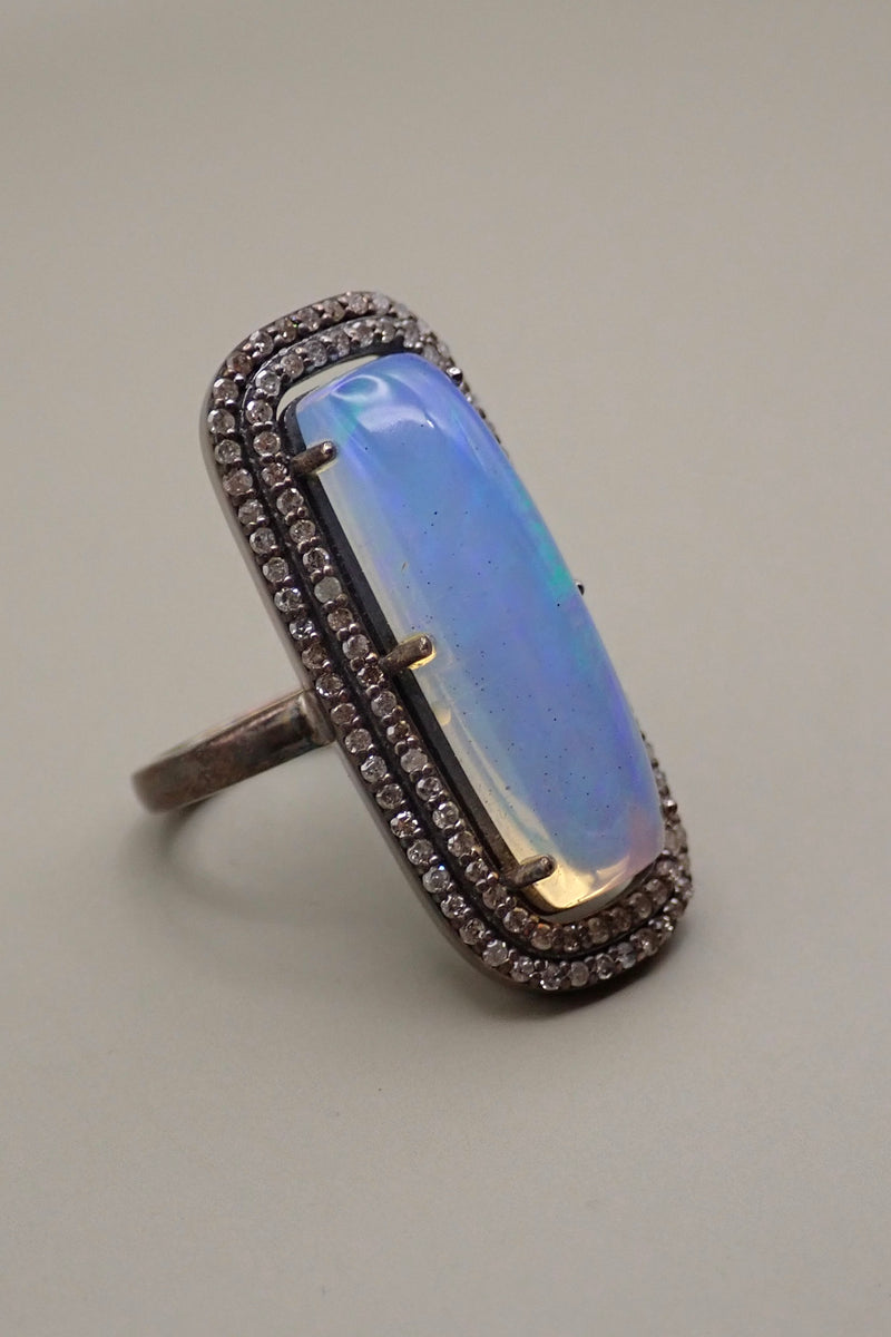BIG BLACK OPAL & DIAMONDS RING
