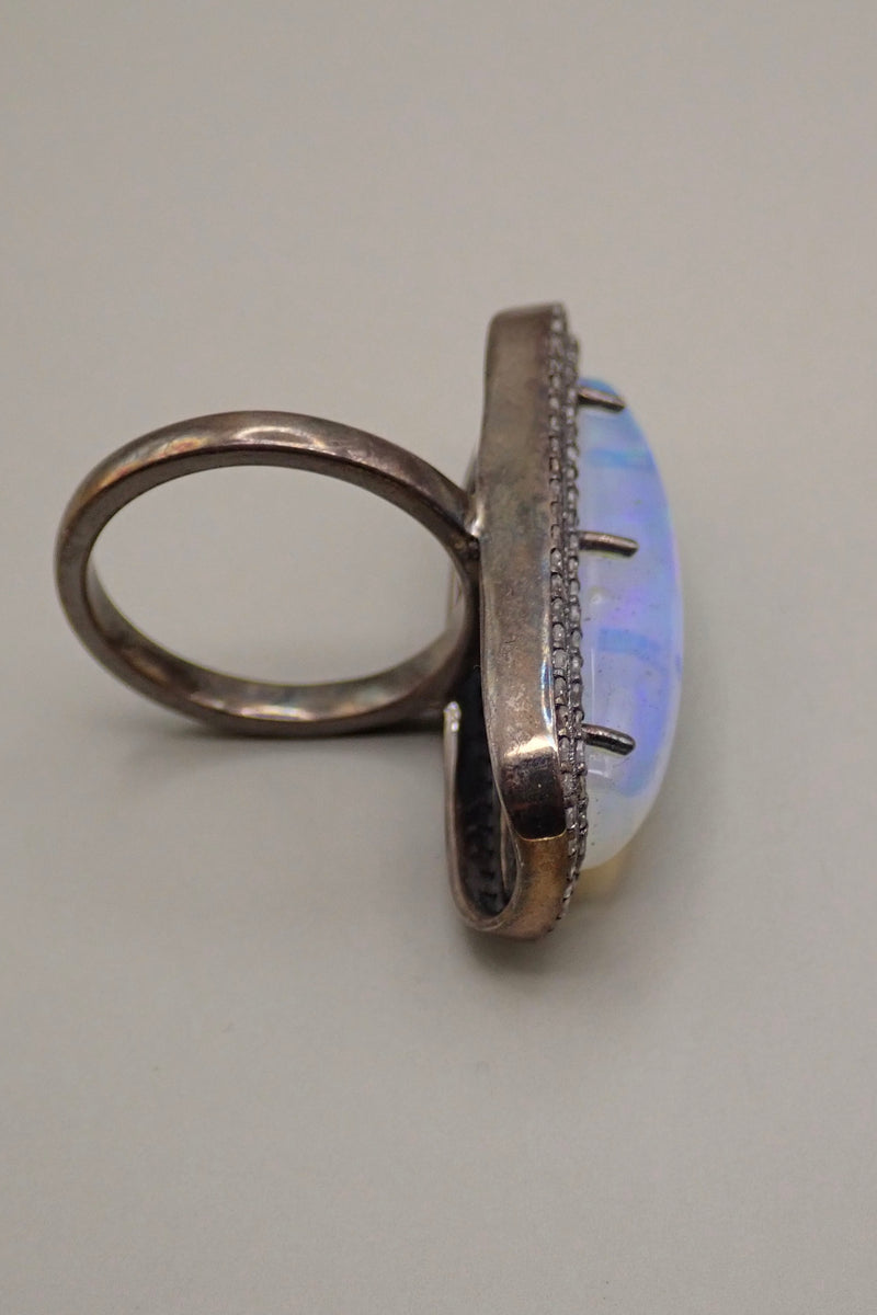 BIG BLACK OPAL & DIAMONDS RING