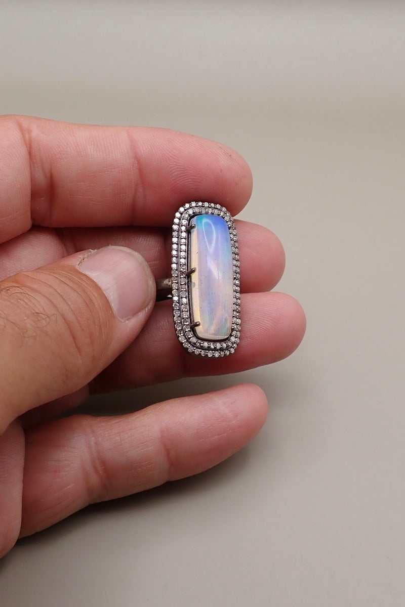 BIG BLACK OPAL & DIAMONDS RING