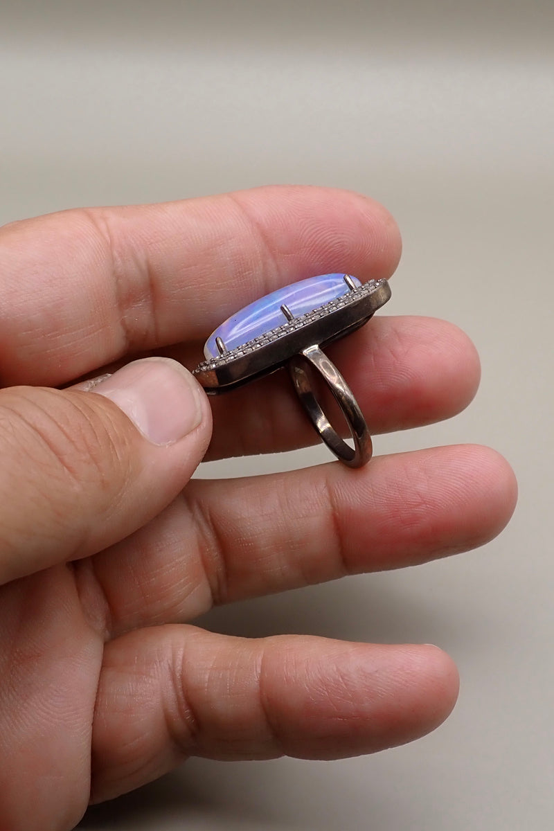 BIG BLACK OPAL & DIAMONDS RING