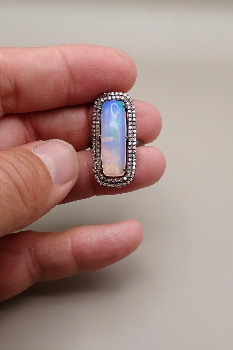 BIG BLACK OPAL & DIAMONDS RING