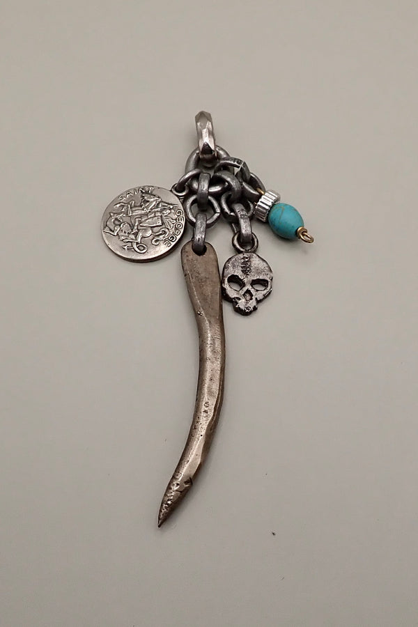 LONG HORN & SKULL/TURQUOISE PENDANT