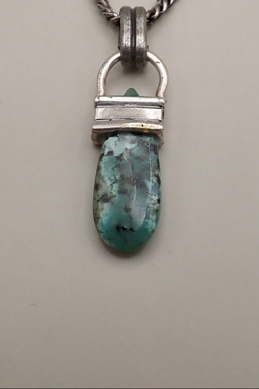 African Turquoise pendant on a silver chain 