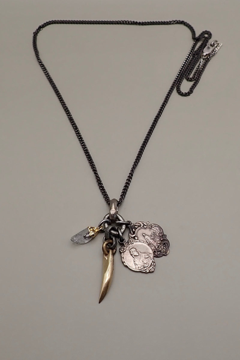 SMALL HORN & MEDALS NECKLACE