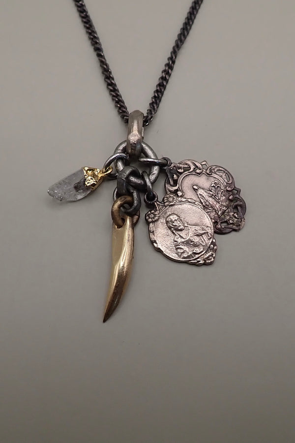 SMALL HORN & MEDALS NECKLACE