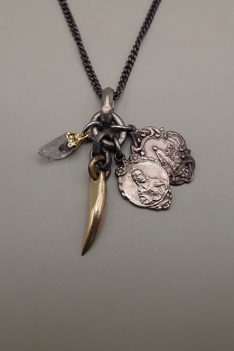 SMALL HORN & MEDALS NECKLACE
