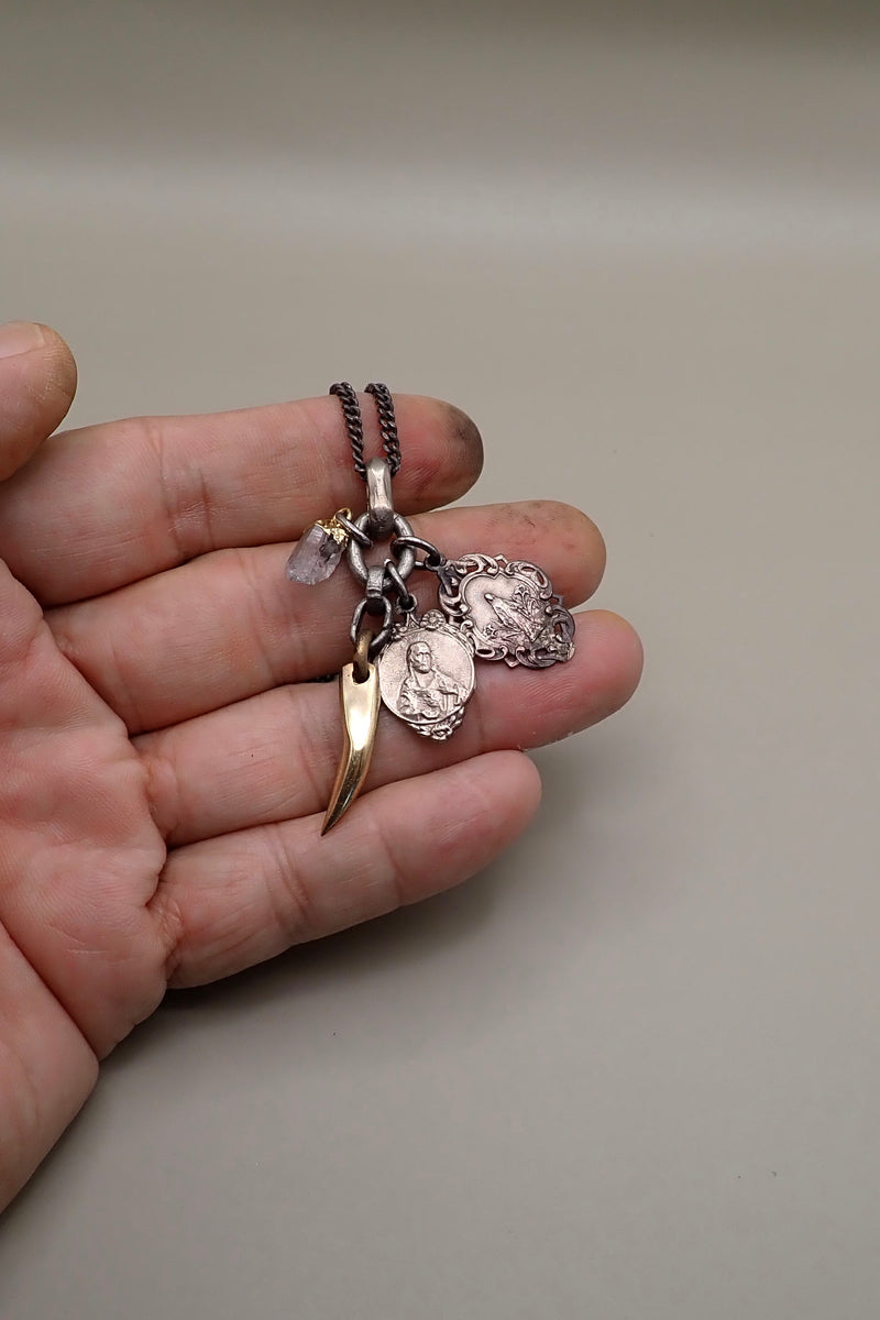 SMALL HORN & MEDALS NECKLACE