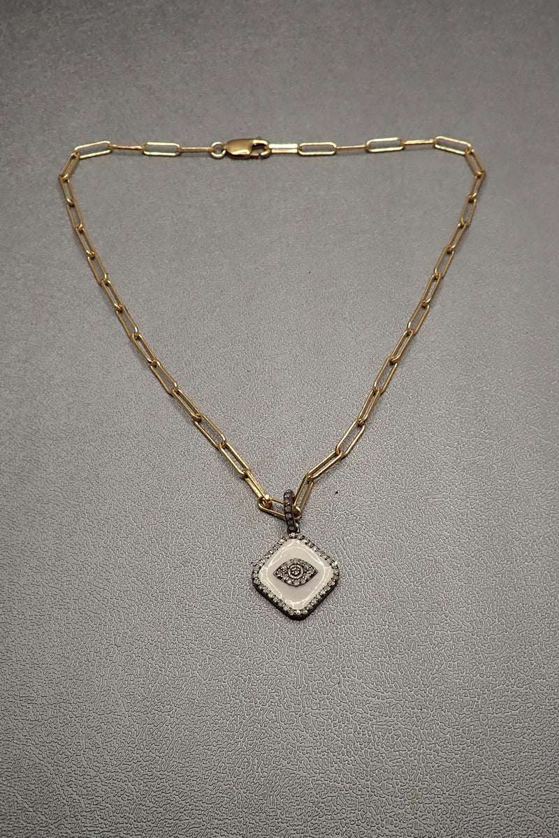DIAMONDS EVIL EYE ENAMEL PENDANT - one made