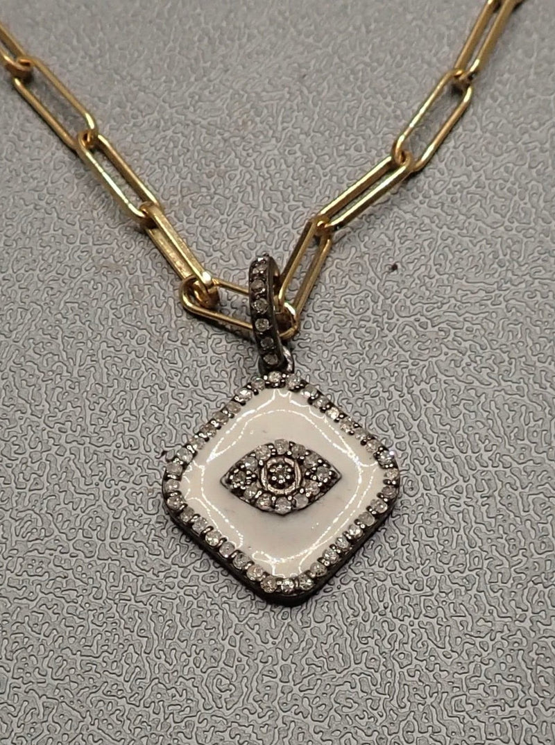 DIAMONDS EVIL EYE ENAMEL PENDANT - one made