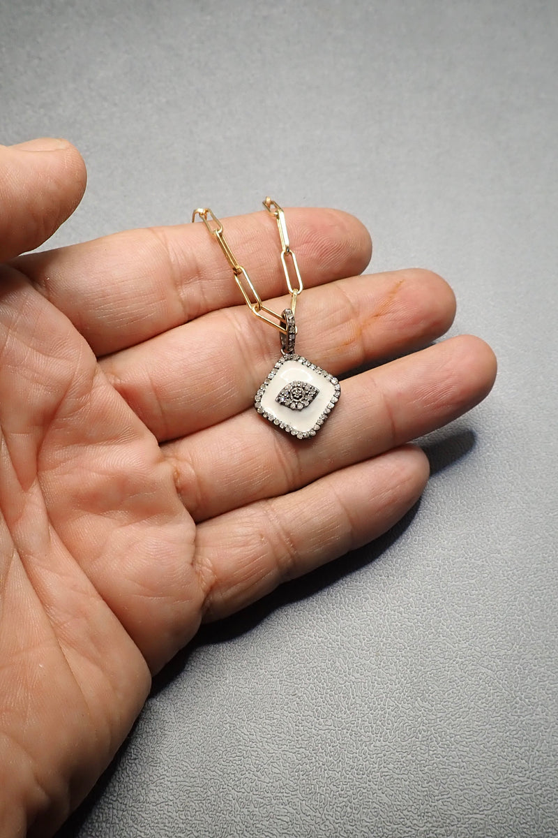 DIAMONDS EVIL EYE ENAMEL PENDANT - one made