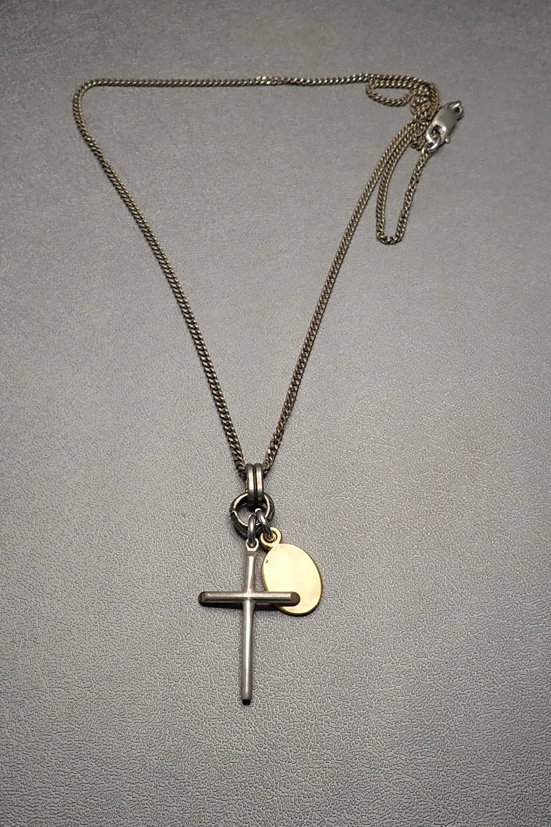 SILVER CROSS & OVAL PENDANT