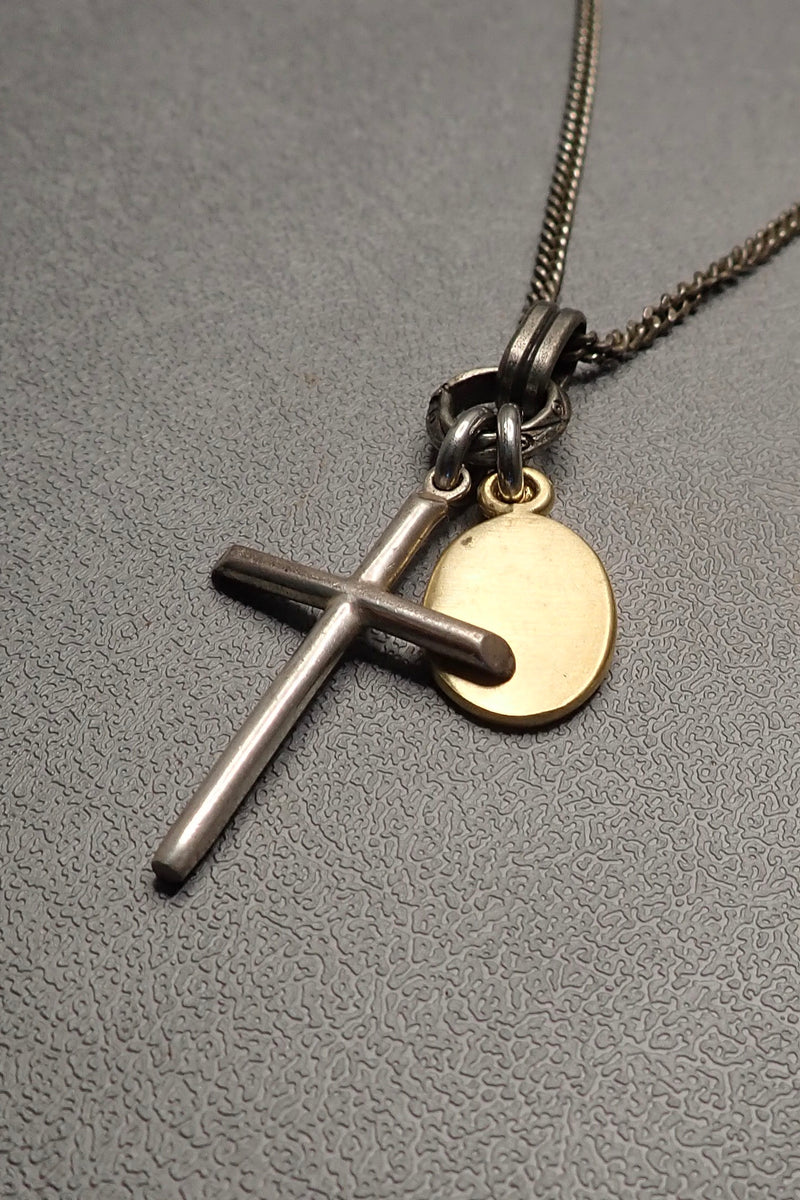 SILVER CROSS & OVAL PENDANT