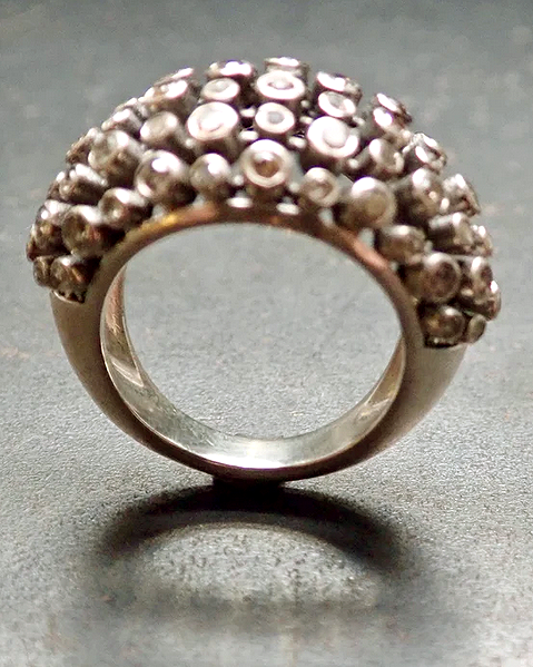 Exquisite Dome Champagne Diamonds Silver Ring