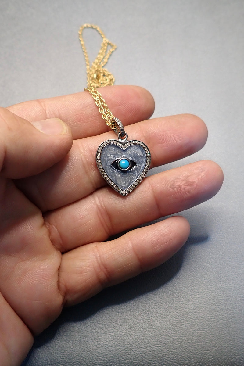 DIAMONDS ENAMEL HEART PENDANT - one made