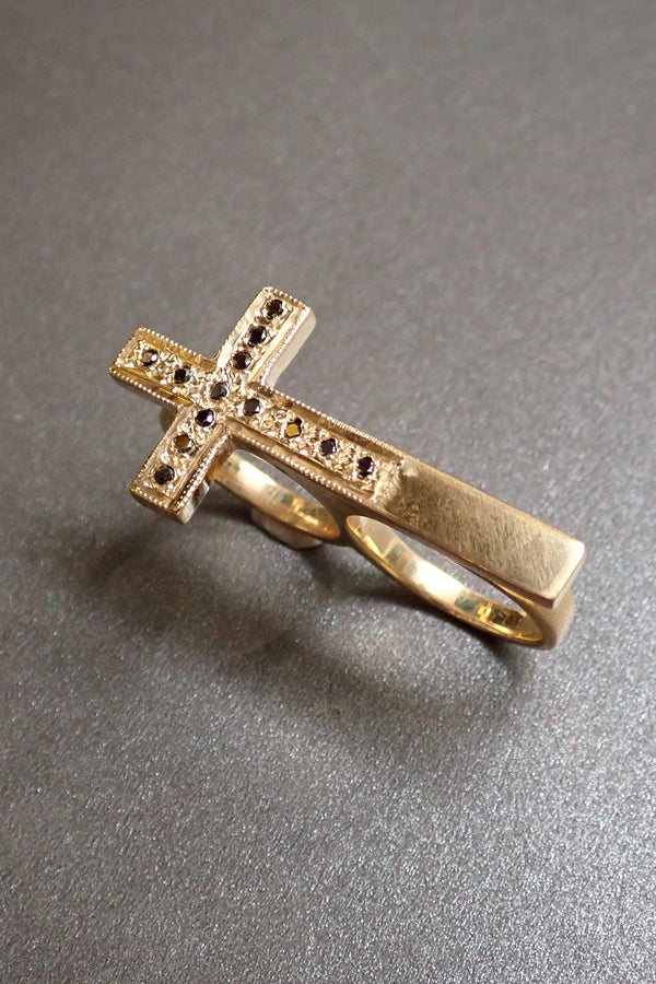 BLACK DIAMOND BRONZE CROSS RING