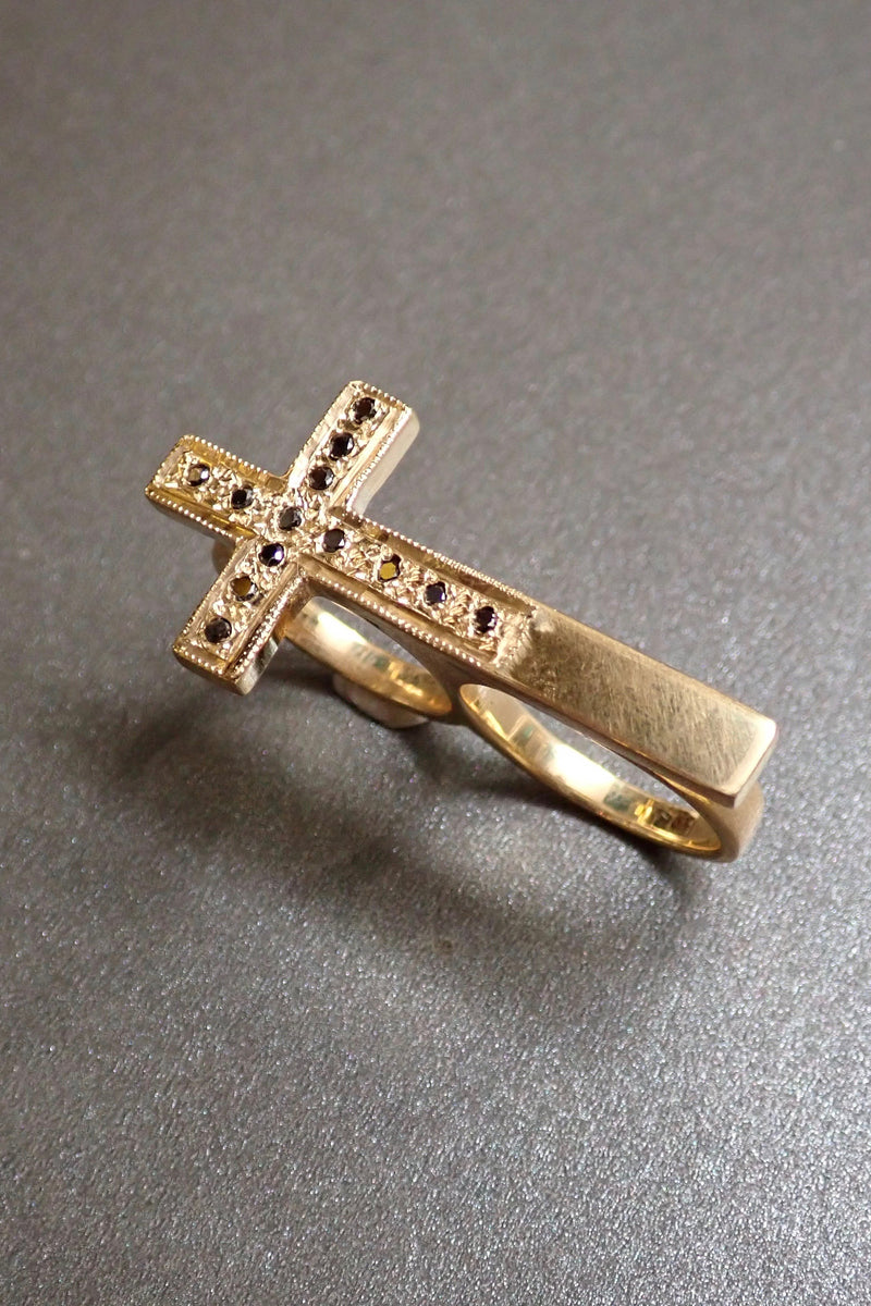 BLACK DIAMOND BRONZE CROSS RING