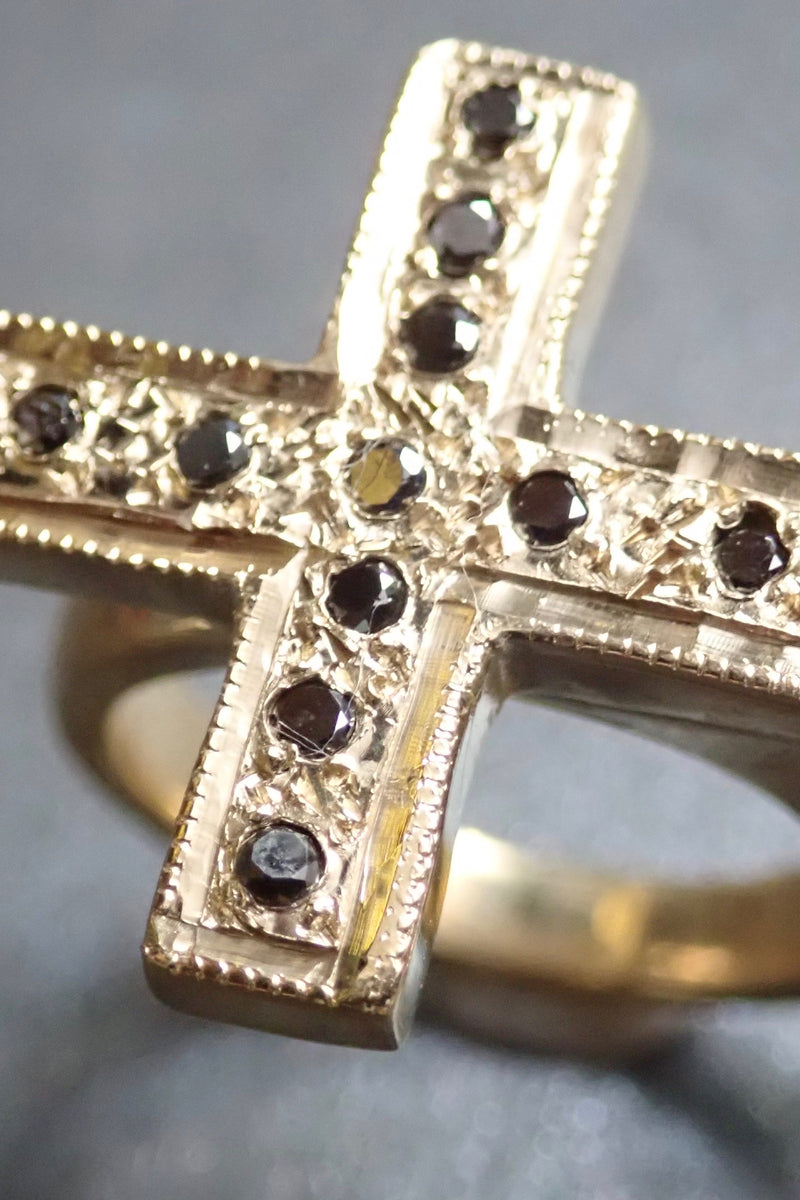 BLACK DIAMOND BRONZE CROSS RING